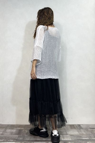 Merserize Bluz ve Tül Etek Kombin - Beyaz Siyah