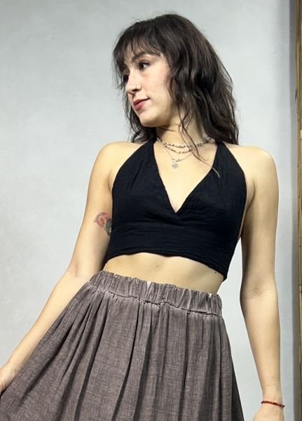 Bağlamalı Crop Top - Siyah