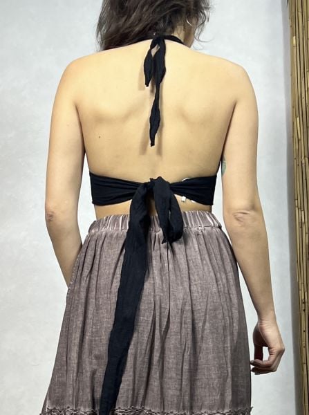 Bağlamalı Crop Top - Siyah