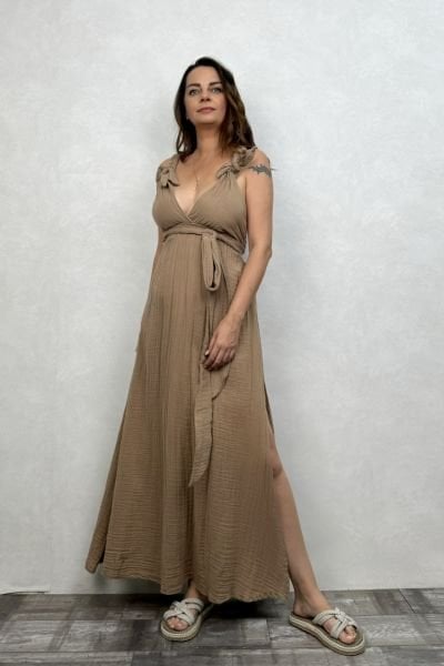 Ibiza Müslin Elbise Praline - Kahve