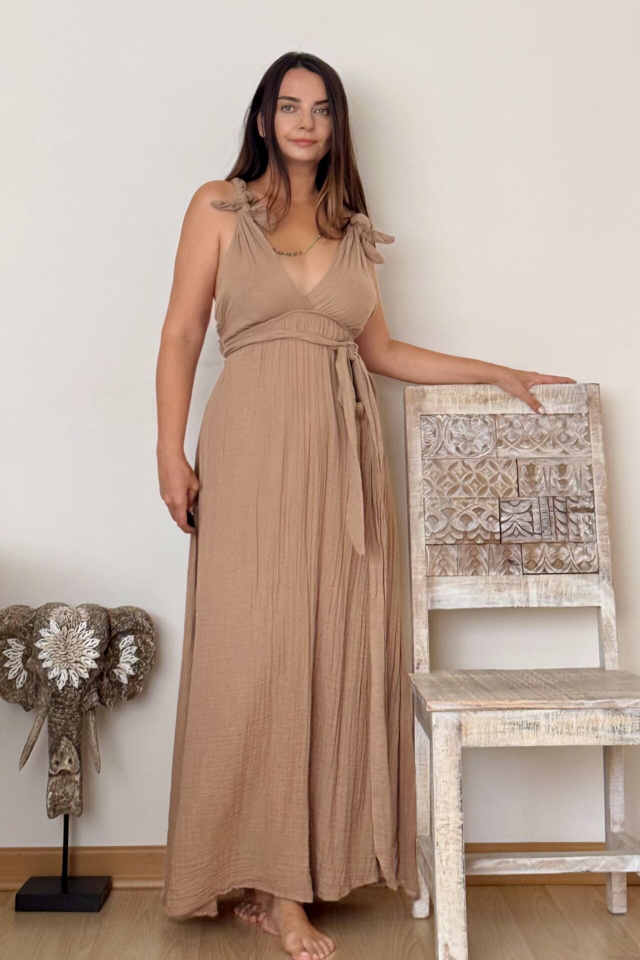 Ibiza Müslin Elbise Praline - Kahve