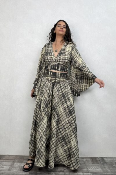 Palermo Kimono Kol İpek Takım - Siyah Eskiz