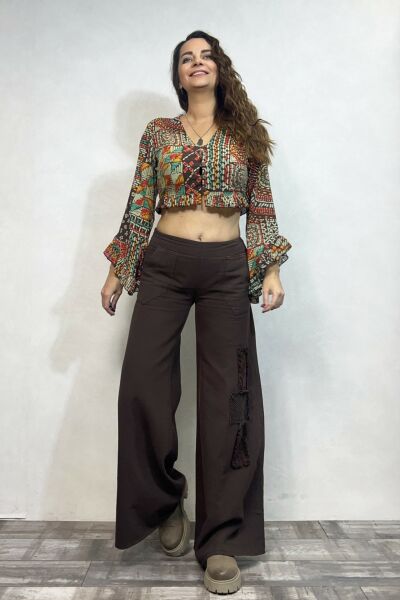 Yama Detaylı Gabardin Pantolon - Kahverengi