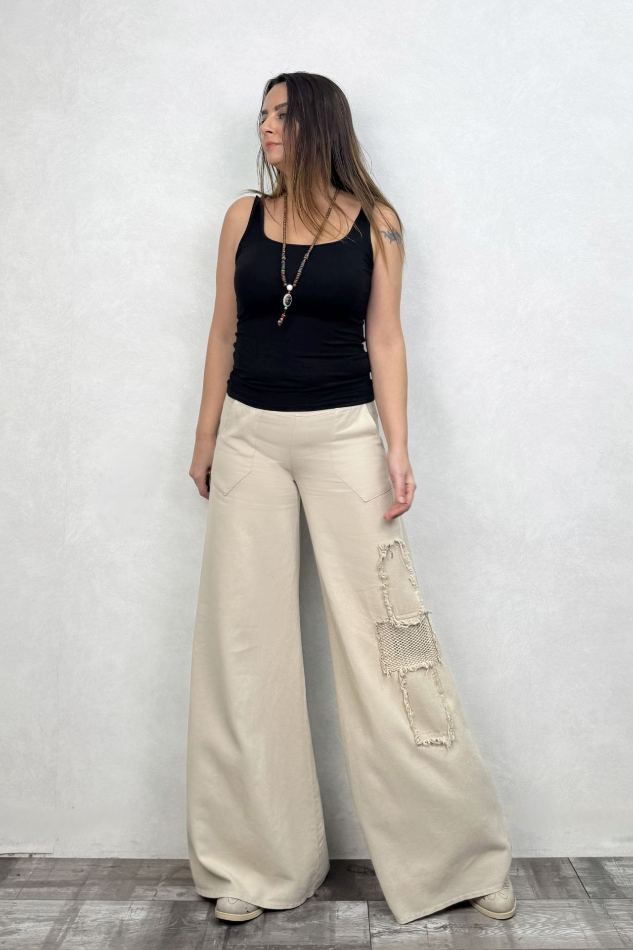 Yama Detaylı Gabardin Pantolon - Bej