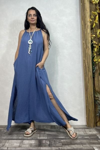 Perit Müslin Elbise MoonlightBlue - Mavi