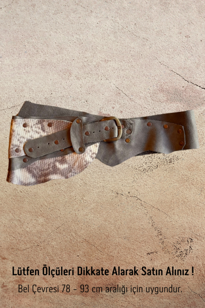 El Yapımı Çift Renk Deri Kemer - Gri 71
