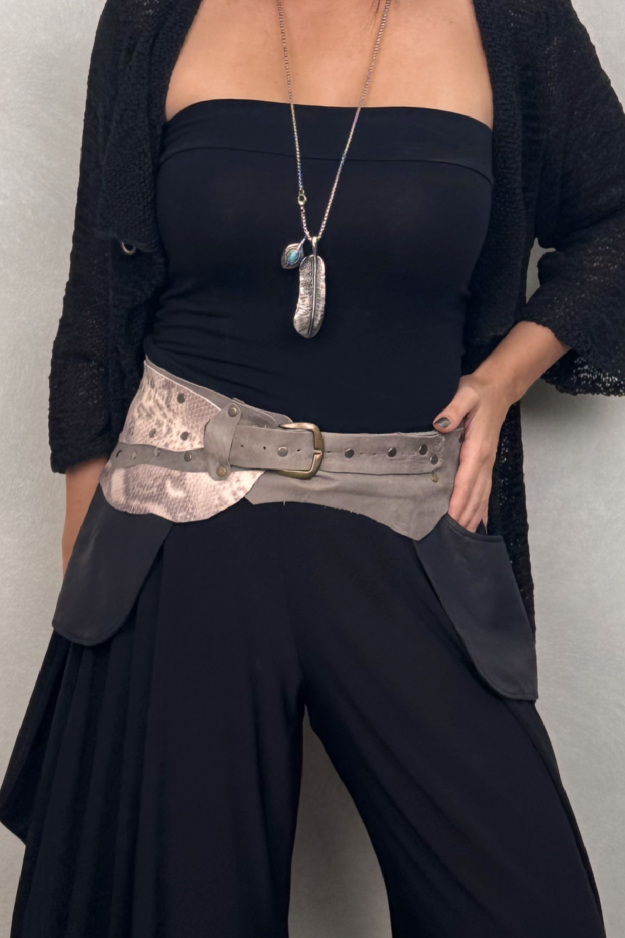 El Yapımı Çift Renk Deri Kemer - Gri 71