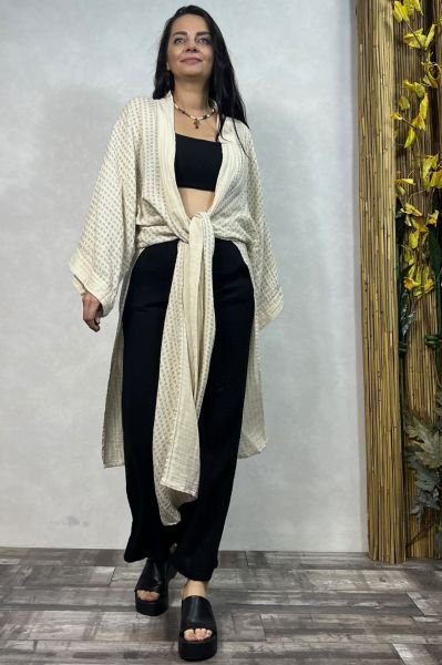 Verona Desenli Uzun Kaftan  - Bej