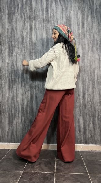Yama Detaylı Gabardin Pantolon - Kiremit