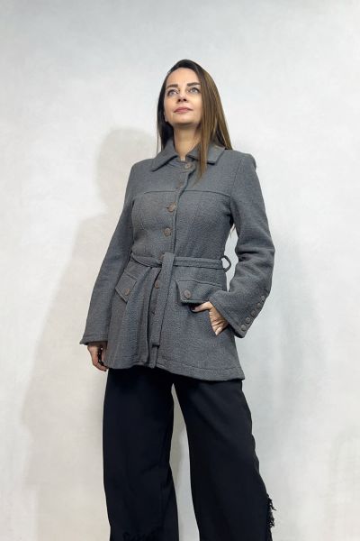 Vintage Hand Made Kırçıllı Kışlık Ceket - Gri