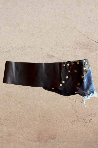 El Yapımı Kot Detaylı Deri Kemer - Mavi Siyah 73