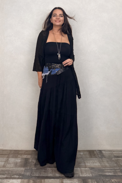 El Yapımı Kot Detaylı Deri Kemer - Mavi Siyah 73