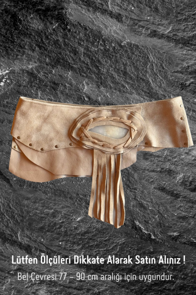 Taş Tokalı Süet Deri Kemer - Kum Beji 1