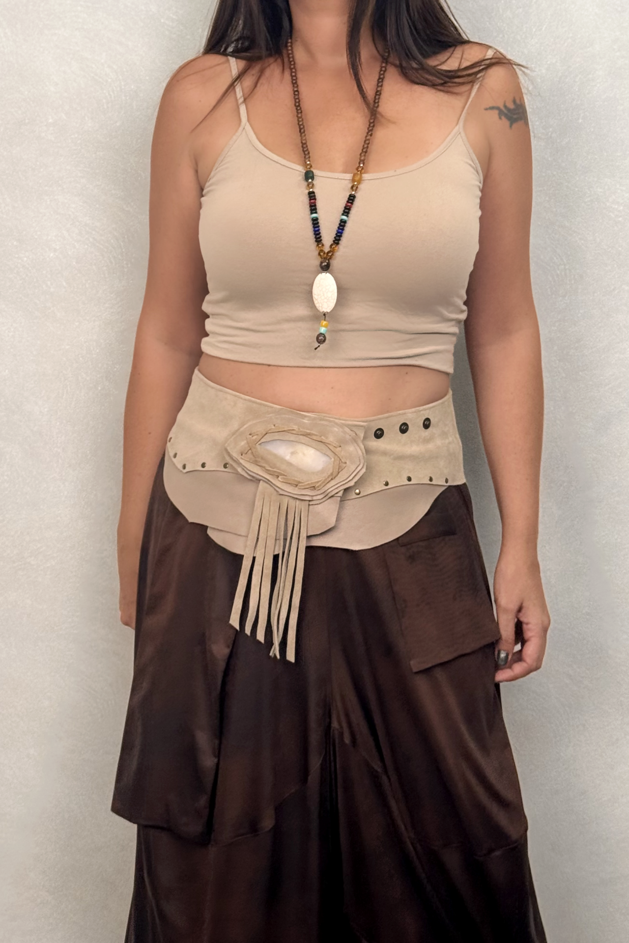 Taş Tokalı Süet Deri Kemer - Kum Beji 1