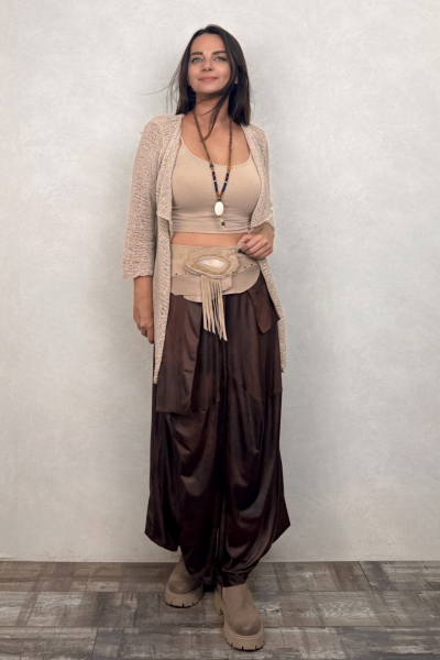 Taş Tokalı Süet Deri Kemer - Kum Beji 1