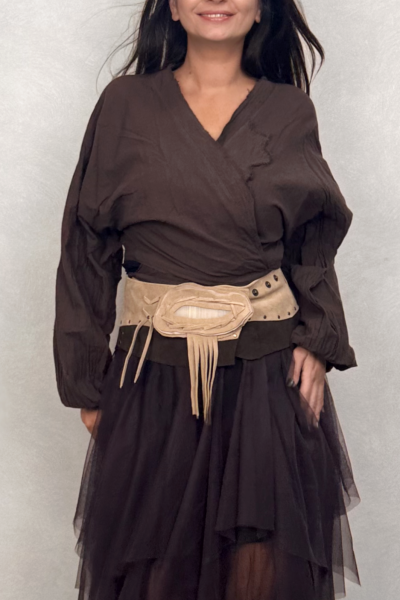 Taş Tokalı Süet Deri Kemer - Kahve Kum Beji 2