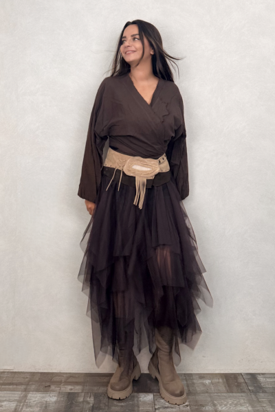 Taş Tokalı Süet Deri Kemer - Kahve Kum Beji 2