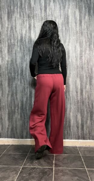 File Detaylı Gabardin Pantolon Bordo