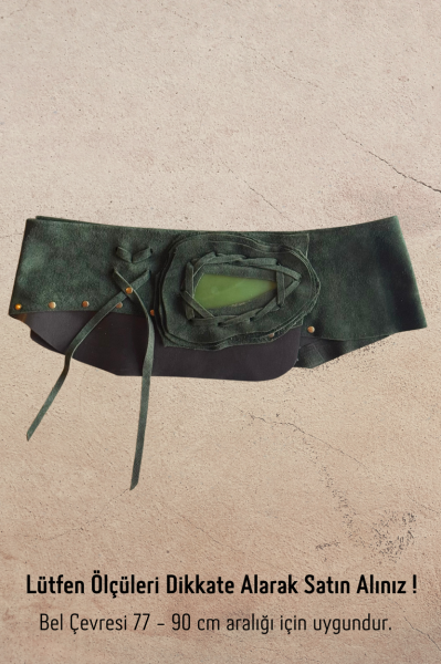 Taş Tokalı Süet Deri Kemer - Zümrüt Yeşil 3