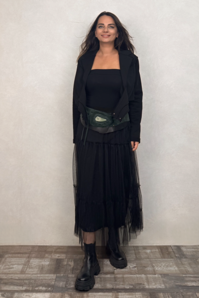 Taş Tokalı Süet Deri Kemer - Zümrüt Yeşil 3