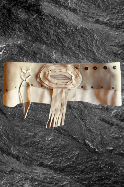 Taş Tokalı Süet Deri Kemer - Bej 4