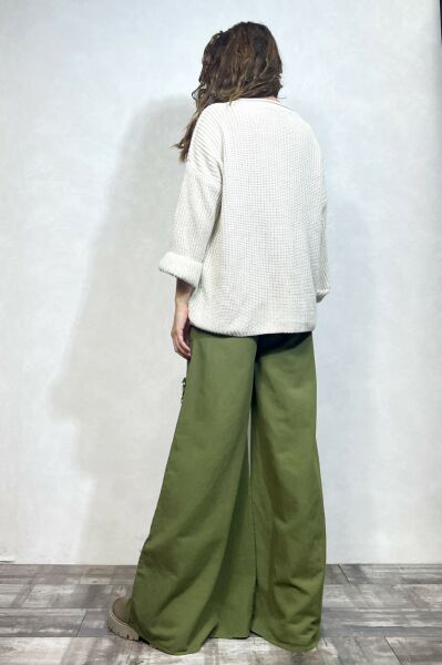 Yama Detaylı Gabardin Pantolon -  Haki