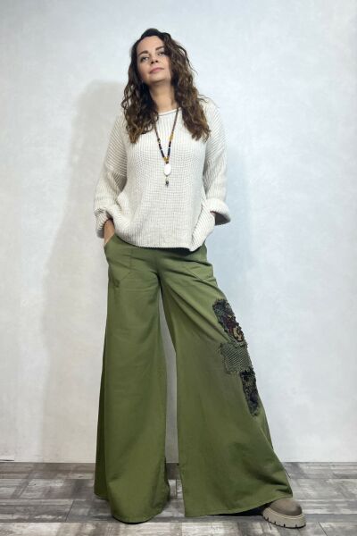 Yama Detaylı Gabardin Pantolon -  Haki