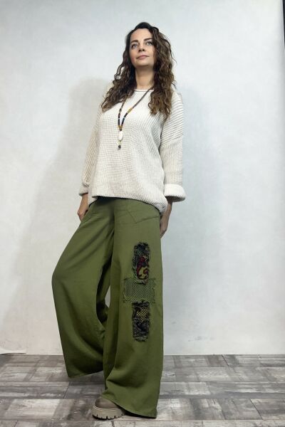 Yama Detaylı Gabardin Pantolon -  Haki