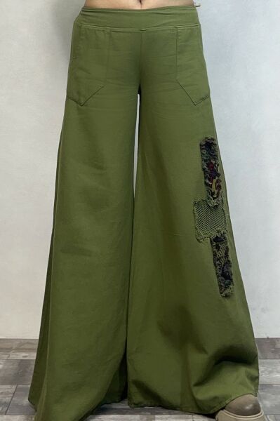 Yama Detaylı Gabardin Pantolon -  Haki