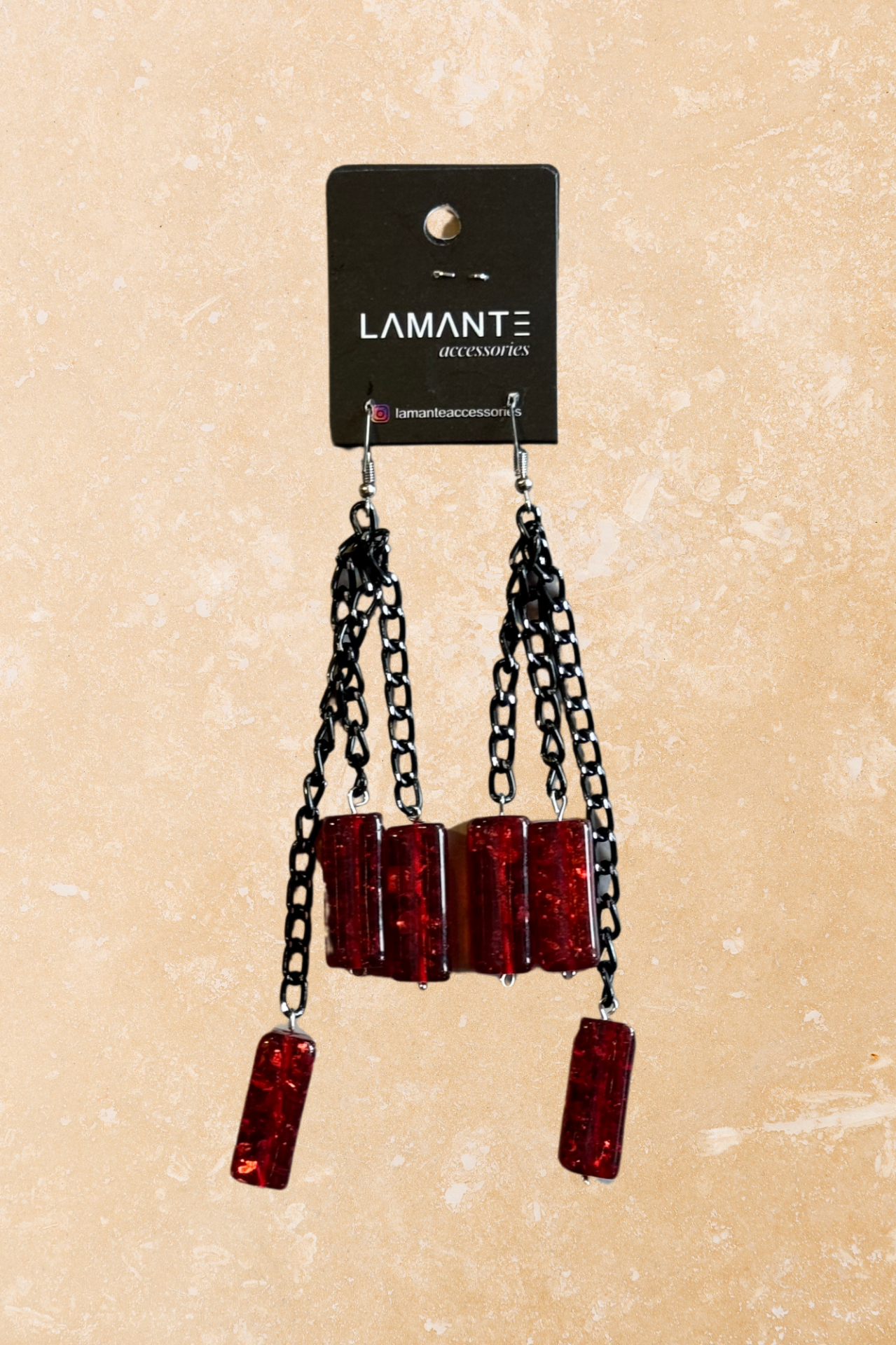 Lamante Taşlı Salkım Küpe - Siyah