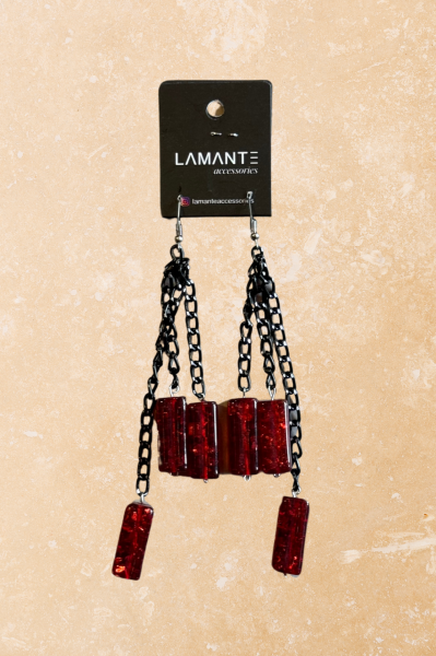 Lamante Taşlı Salkım Küpe - Siyah