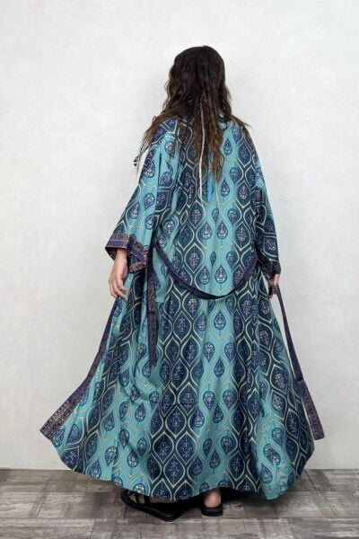 Premium İpek Kimono - Mavi Kronos
