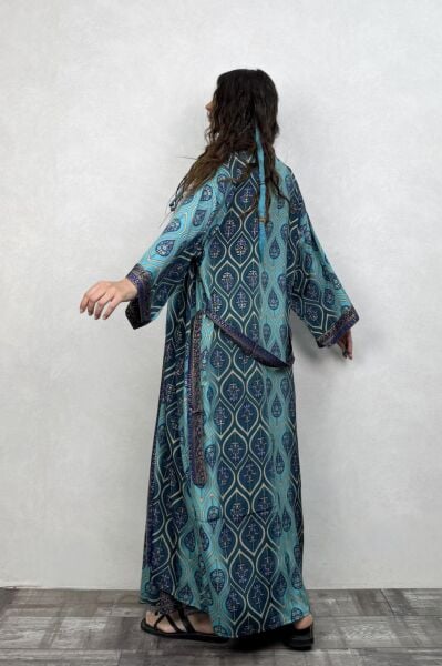 Premium İpek Kimono - Mavi Kronos