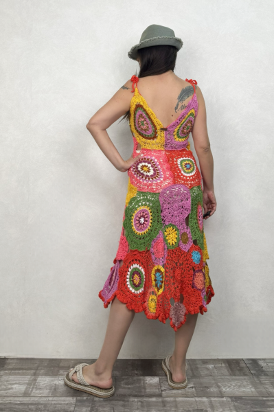 Asimetrik Hand Made Motif Elbise - Çok Renkli