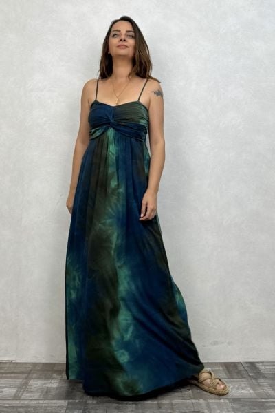 Düğüm Detaylı Batik Elbise - Petrol