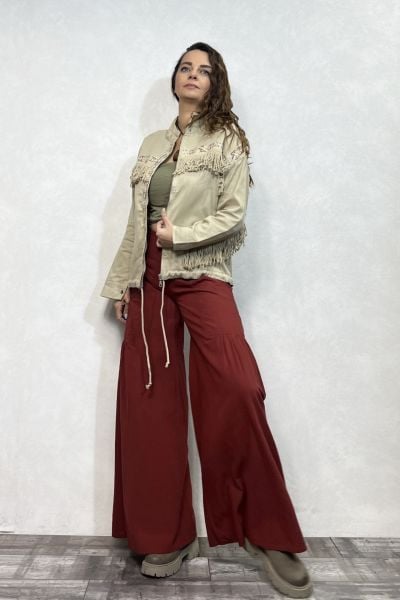 Nakışlı Püsküllü Ceket - Krem