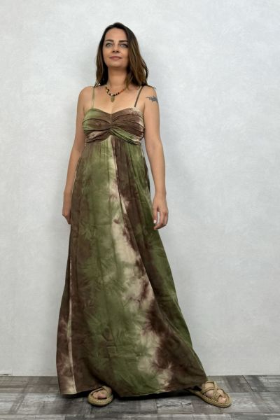Düğüm Detaylı Batik Elbise - Haki