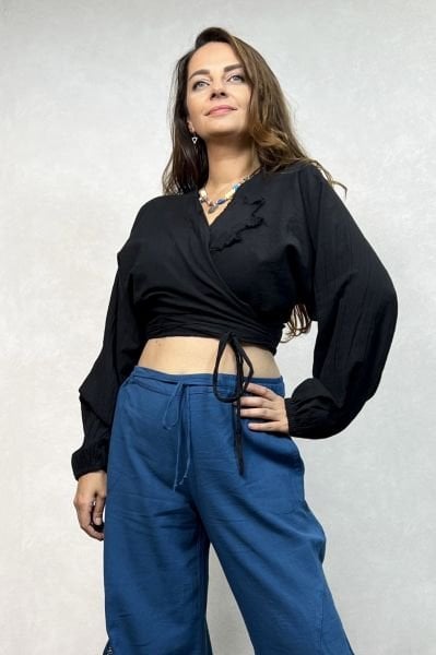 Tilda Flam Anvelop Bluz- Siyah