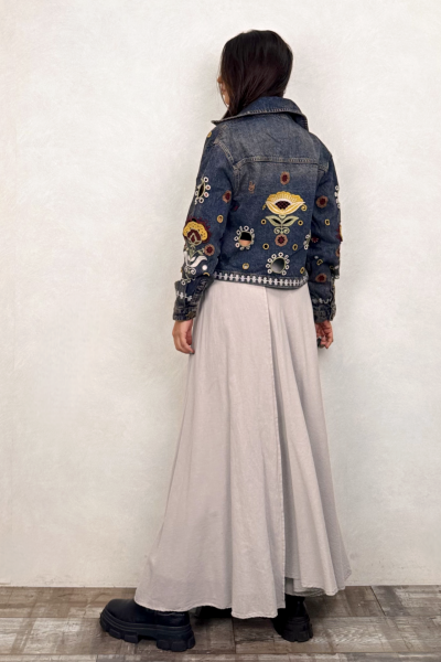 Nakışlı Tasarım Kot Ceket - Mavi