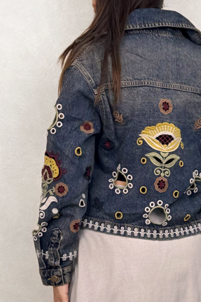 Nakışlı Tasarım Kot Ceket - Mavi
