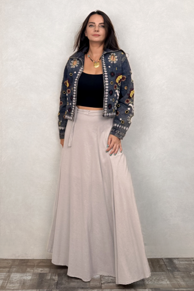 Nakışlı Tasarım Kot Ceket - Mavi