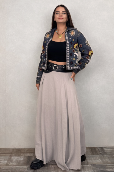 Nakışlı Tasarım Kot Ceket - Mavi