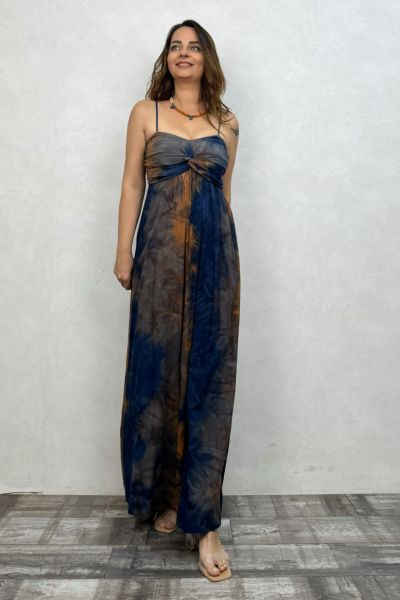 Düğüm Detaylı Batik Elbise - Lacivert