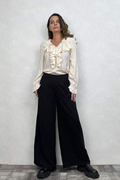 Fırfırlı Bohem Bluz Krem