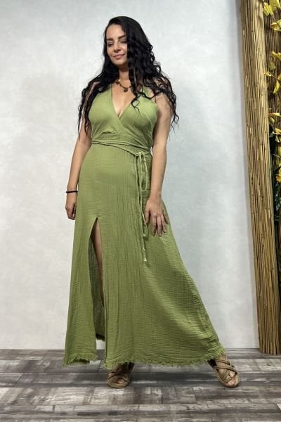 Adonis Müslin Elbise Sage Green  - Yeşil