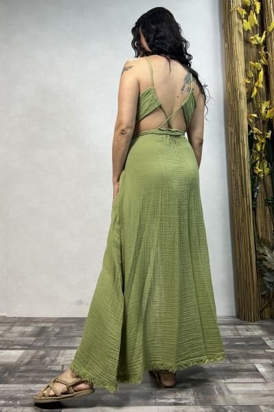 Adonis Müslin Elbise Sage Green  - Yeşil