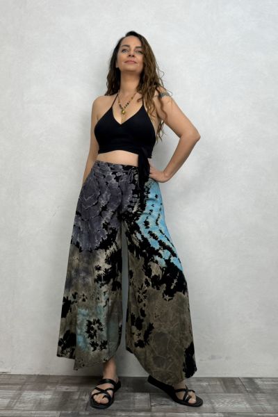 Yırtmaçlı Batik Pantolon - Siyah