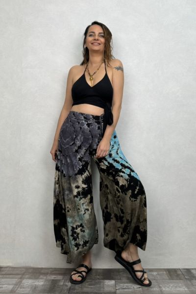 Yırtmaçlı Batik Pantolon - Siyah
