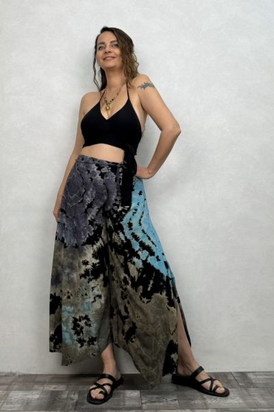 Yırtmaçlı Batik Pantolon - Siyah