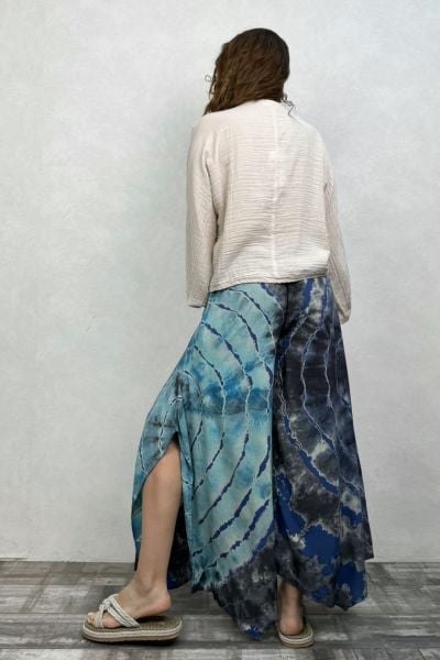 Yırtmaçlı Batik Pantolon - İndigo Mavi